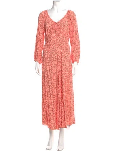 Pre-owned Doen Floral Print Long Dress In Red