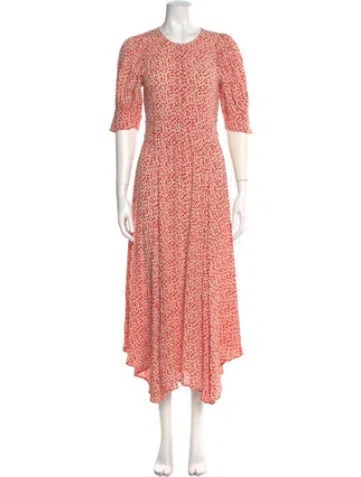 Pre-owned Doen Floral Print Long Dress In Red