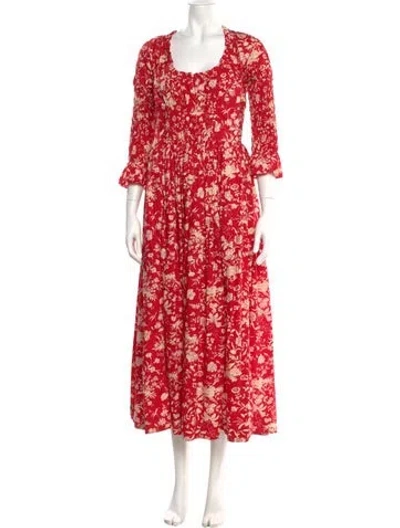 Pre-owned Doen Floral Print Long Dress In Red