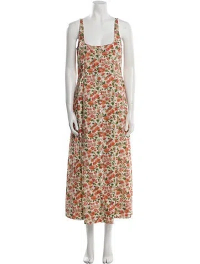 Pre-owned Doen Floral Print Long Dress In Red