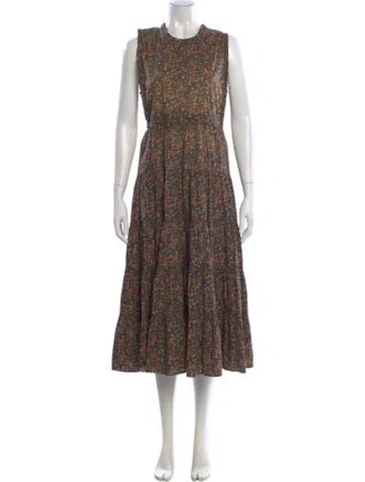 Pre-owned Doen Floral Print Long Dress In Red