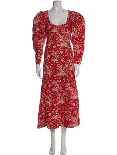 Pre-owned Doen Floral Print Long Dress In Red