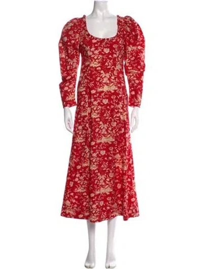 Pre-owned Doen Floral Print Long Dress In Red