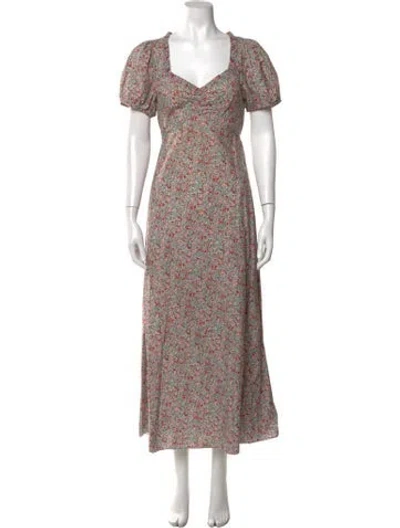 Pre-owned Doen Floral Print Long Dress In Red