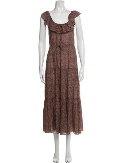 Pre-owned Doen Floral Print Long Dress In Red