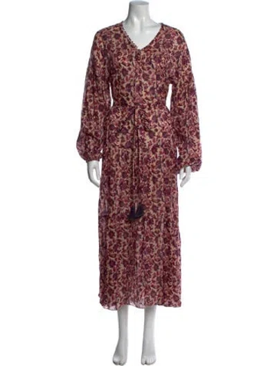 Pre-owned Doen Floral Print Long Dress In Red
