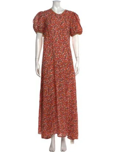 Pre-owned Doen Floral Print Long Dress In Red