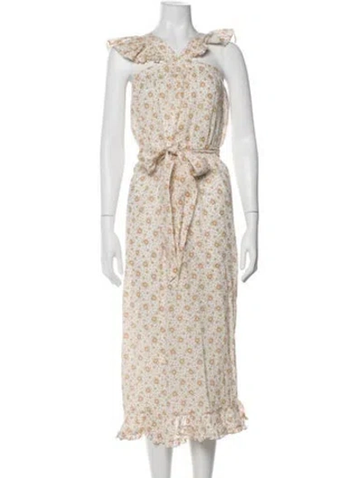 Pre-owned Doen Floral Print Long Dress In Red