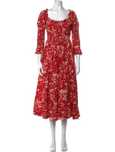Pre-owned Doen Floral Print Long Dress In Red