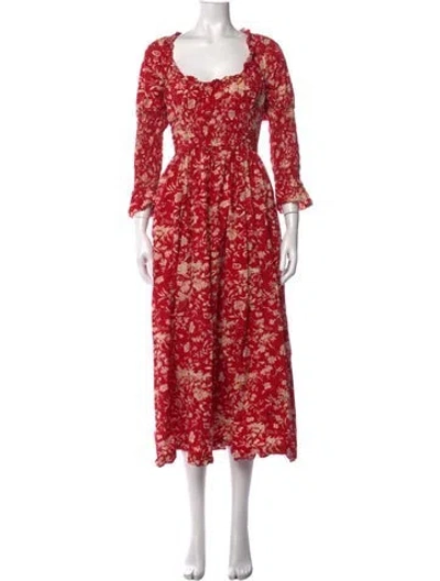 Pre-owned Doen Floral Print Long Dress In Red