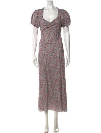 Pre-owned Doen Floral Print Long Dress In Red
