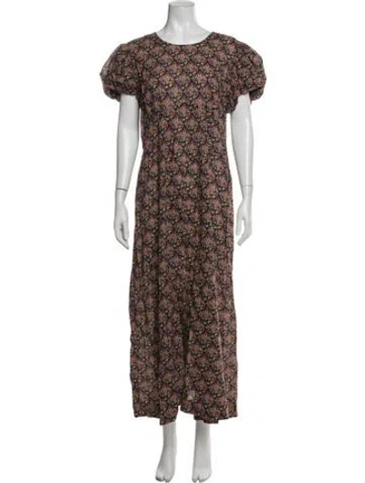 Pre-owned Doen Floral Print Long Dress In Red
