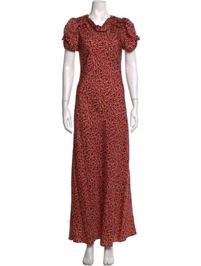 Pre-owned Doen Floral Print Long Dress In Red