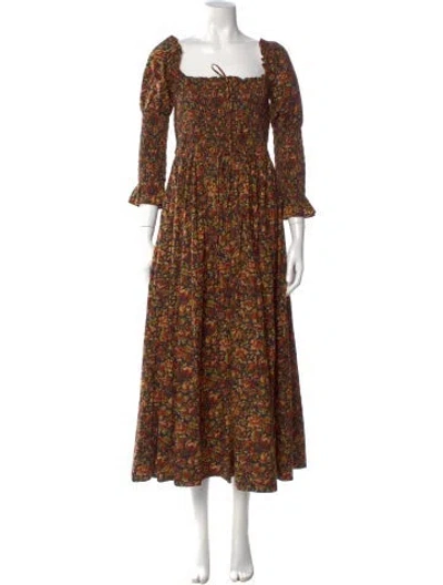 Pre-owned Doen Floral Print Long Dress W/ Tags In Black