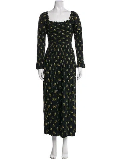Pre-owned Doen Floral Print Long Dress W/ Tags In Black