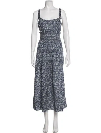 Pre-owned Doen Floral Print Long Dress W/ Tags In Blue