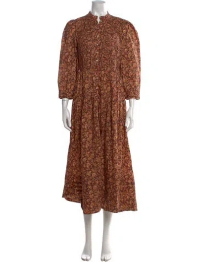 Pre-owned Doen Floral Print Long Dress W/ Tags In Brown