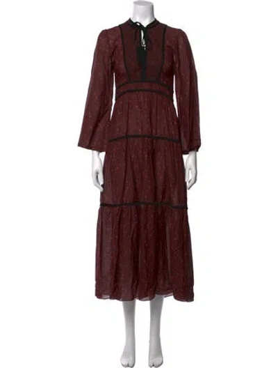 Pre-owned Doen Floral Print Long Dress W/ Tags In Burgundy