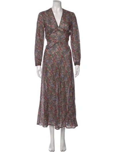 Pre-owned Doen Floral Print Long Dress W/ Tags In Green