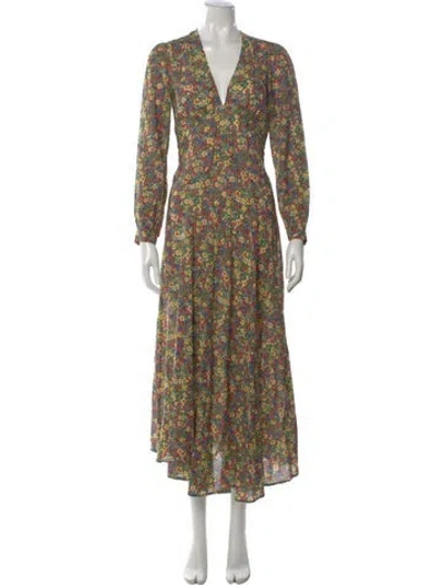 Pre-owned Doen Floral Print Long Dress W/ Tags In Green