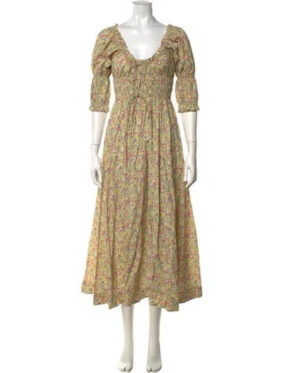 Pre-owned Doen Floral Print Long Dress W/ Tags In Neutral