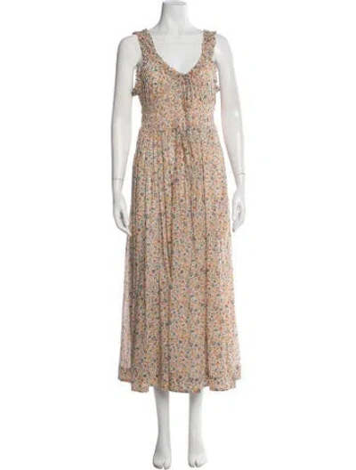 Pre-owned Doen Floral Print Long Dress W/ Tags In Orange