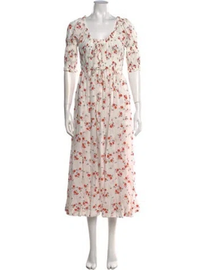 Pre-owned Doen Floral Print Long Dress W/ Tags In White