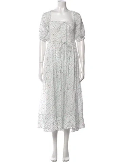 Pre-owned Doen Floral Print Long Dress In White
