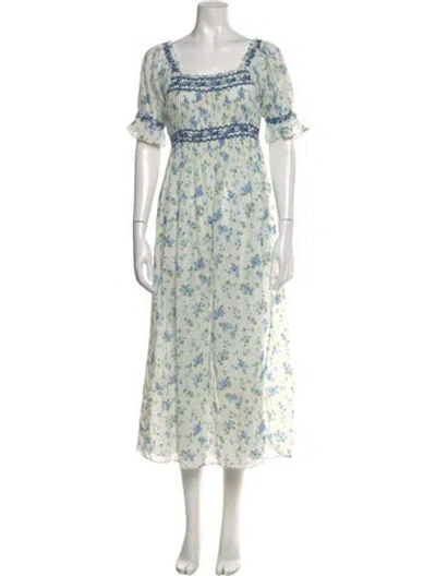 Pre-owned Doen Floral Print Long Dress In White