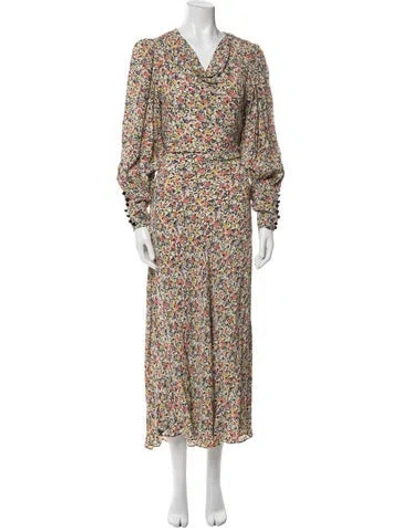 Pre-owned Doen Floral Print Long Dress In White