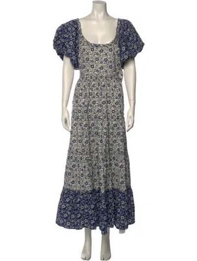 Pre-owned Doen Floral Print Long Dress In White