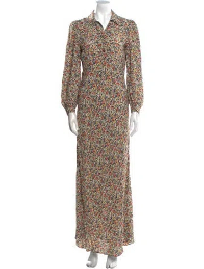 Pre-owned Doen Floral Print Long Dress In White