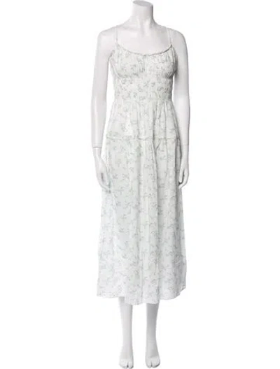 Pre-owned Doen Floral Print Long Dress In White