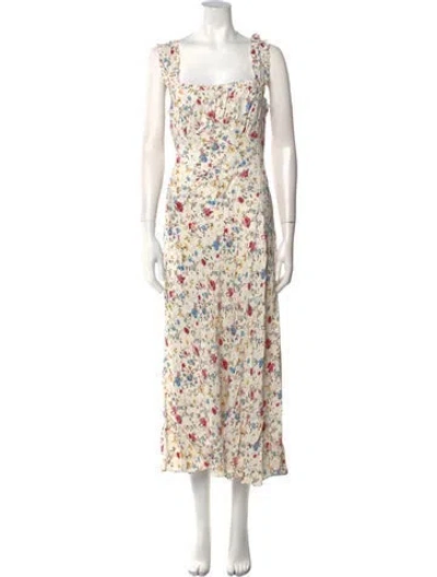 Pre-owned Doen Floral Print Long Dress In White