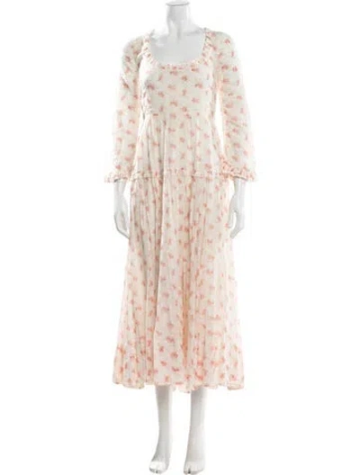 Pre-owned Doen Floral Print Long Dress In White