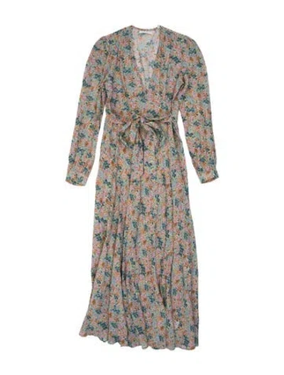 Pre-owned Doen Floral Print Long Dress In White
