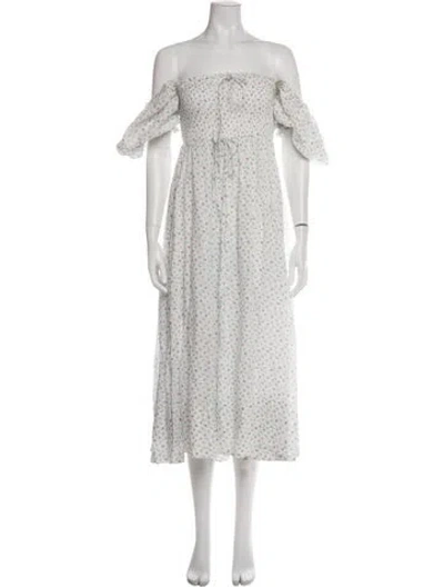 Pre-owned Doen Floral Print Long Dress In White