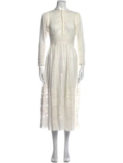 Pre-owned Doen Floral Print Long Dress In White