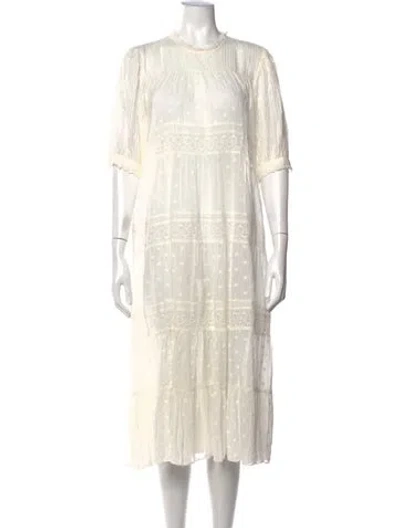 Pre-owned Doen Floral Print Long Dress In White