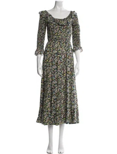Pre-owned Doen Floral Print Long Dress In White