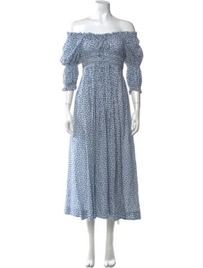 Pre-owned Doen Floral Print Long Dress In White