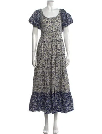 Pre-owned Doen Floral Print Long Dress In White