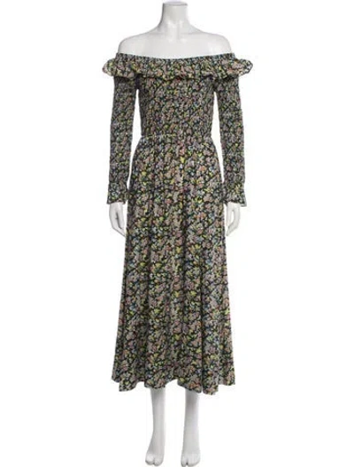 Pre-owned Doen Floral Print Long Dress In White