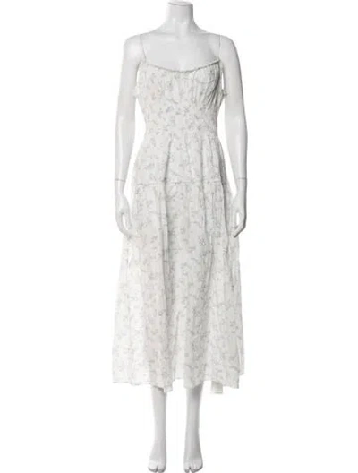 Pre-owned Doen Floral Print Long Dress In White