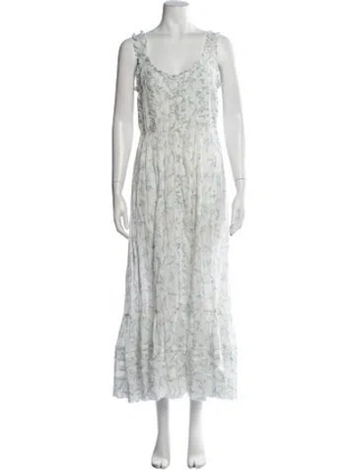 Pre-owned Doen Floral Print Long Dress In White