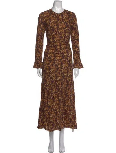 Pre-owned Doen Floral Print Long Dress In Yellow