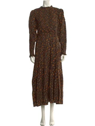 Pre-owned Doen Floral Print Long Dress In Yellow