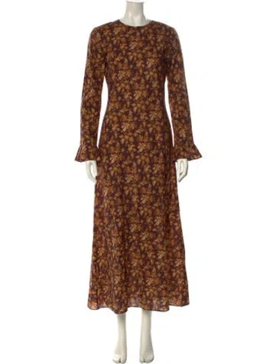 Pre-owned Doen Floral Print Long Dress In Yellow