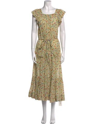 Pre-owned Doen Floral Print Long Dress In Yellow