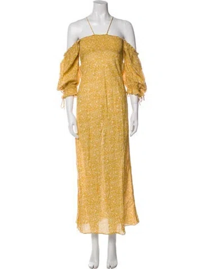 Pre-owned Doen Floral Print Long Dress In Yellow